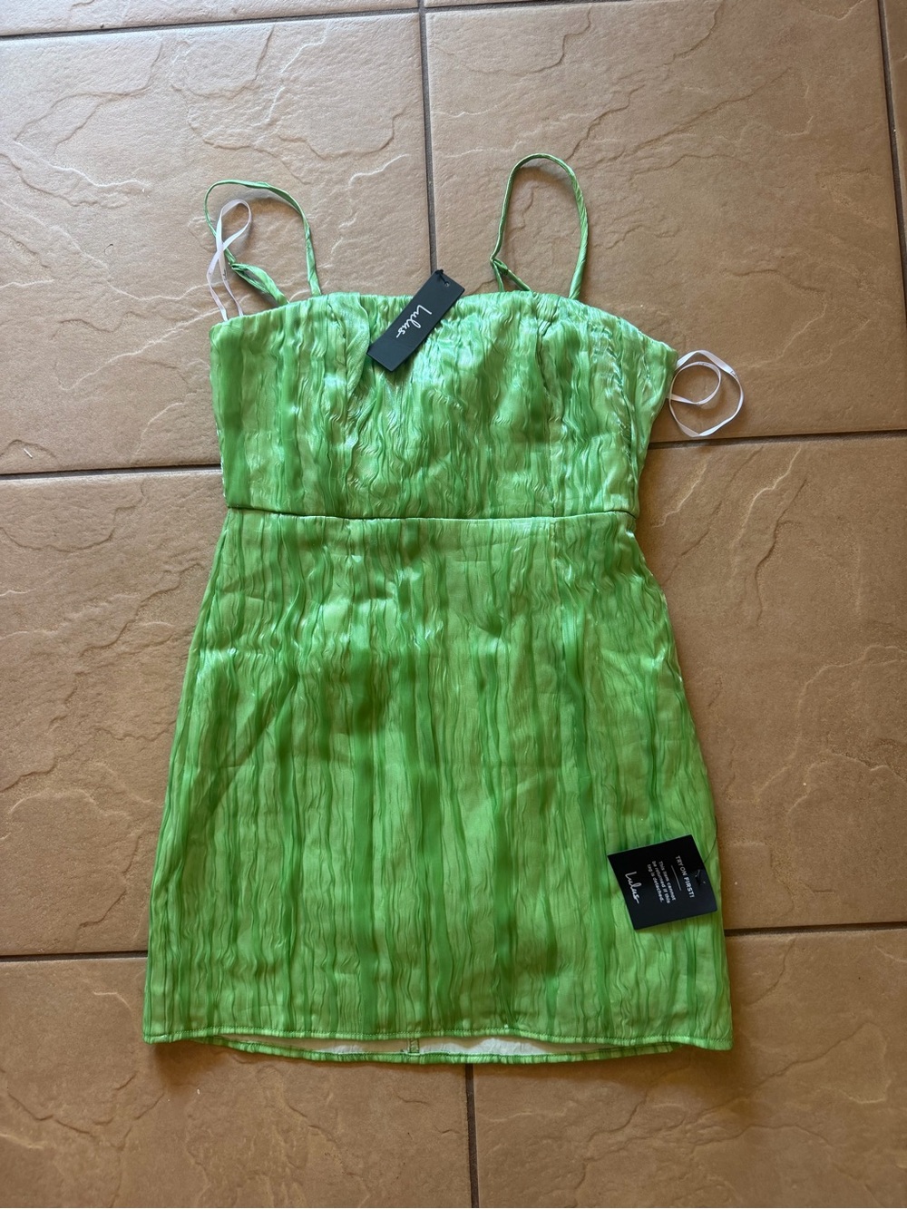 Lulu's Lime Green Textured Spaghetti-Strap Mini Dress